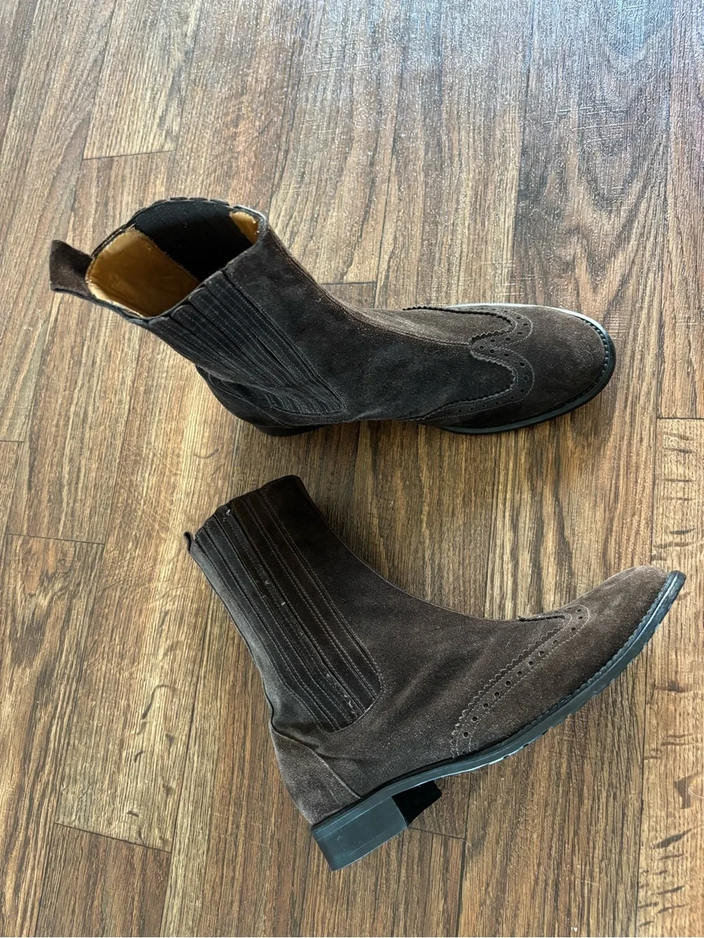 Jenrigò Suede Brogue Wingtip Chelsea Boots Italy Made Style 38.5 Dark Brown